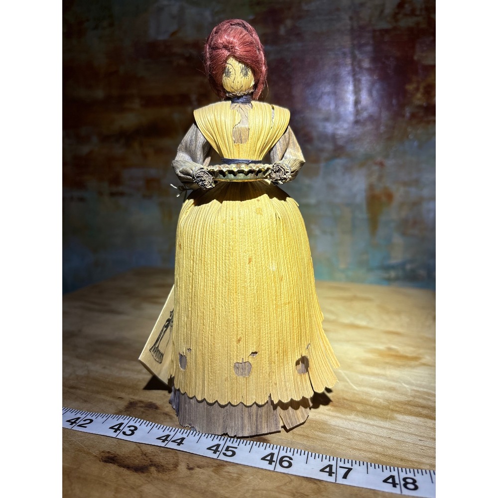 Judie Schroeder Corn Husk Doll Signed Vintage Folk Art Pioneer Woman in Dress‎